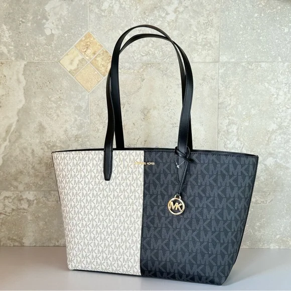 Michael Kors Jet Set Travel Medium Zip Top Shoulder Tote Bag MK Black Multi